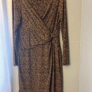 Ralph Lauren Brown Knit Wrap-Style Long Sleeve Dress - Sz 8